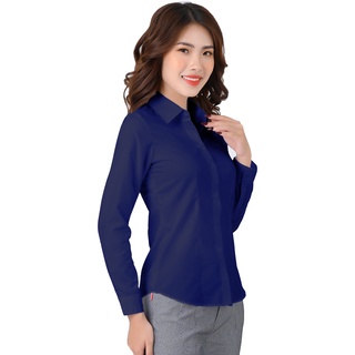 Áo sơ mi nữ công sở tay dài thái hòa vải kate trơn - màu tím đậm - 047-18