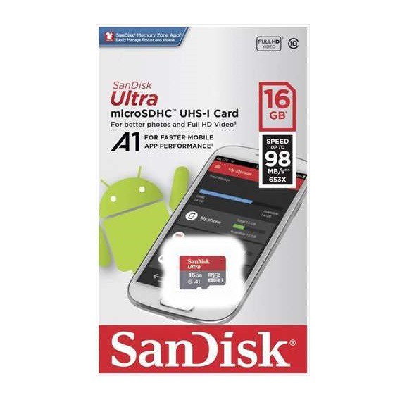 Thẻ nhớ MicroSDHC SanDisk Ultra A1 16GB Class 10 U1 98MB/s box Anh