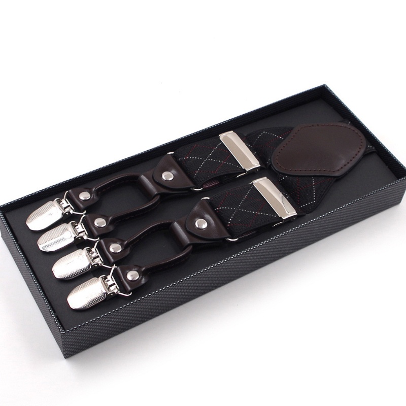 Dây Đai Quần Chữ Y Họa Tiết Caro Đen Kèm 6 Kẹp Chống Trượt Có Thể Điều Chỉnh Kích Thước Dành Cho