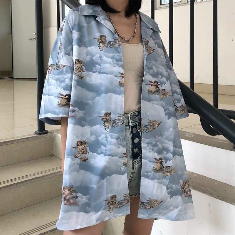 Áo sơ mi hình thiên thần loang xám bầu trời mẫu siêu hot