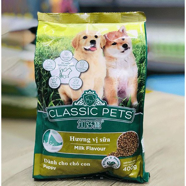 PVN311 - Thức ăn khô/ Hạt Classic puppy hương vị Sữa hạt nhỏ, giúp cún dễ ăn, dễ hấp thụ dành riêng cho chó con gói 400g