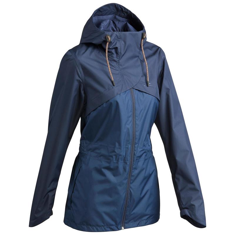 Áo khoác đi bộ vùng đồng bằng chống thấm nước Decathlon Quechua nh500 cho nữ - xanh navy size L