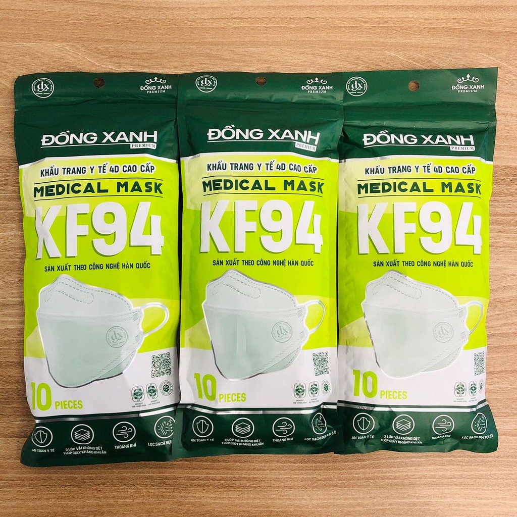 KHẨU TRANG KF94 ĐỒNG XANH PREMIUM (10 CÁI/TÚI) - 30 TÚI/THÙNG
