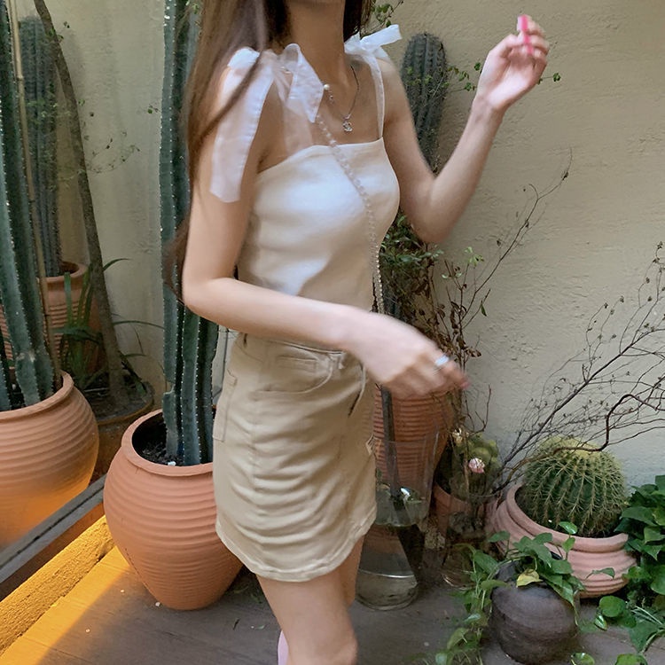 Áo Tank Top Màu Trơn Phối Nơ Thời Trang Mùa Hè Cho Nữ