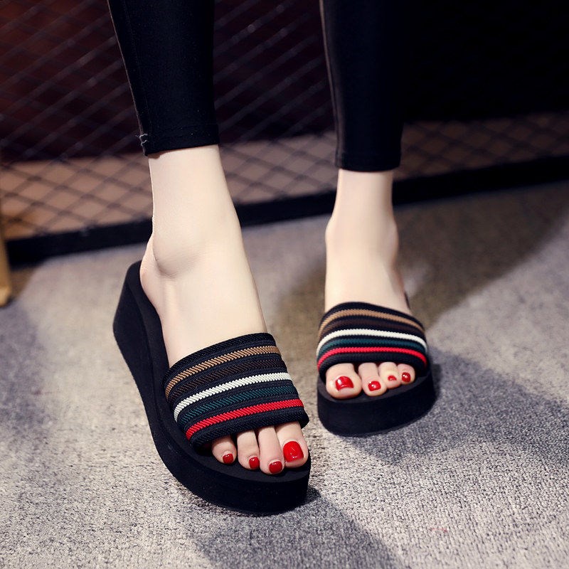 ☃☸◎Super thick-soled sandals and slippers for women in summer with sponge cake bottom, fashion outer wear, flip-flops, Korean girls, beach non-slip high heels