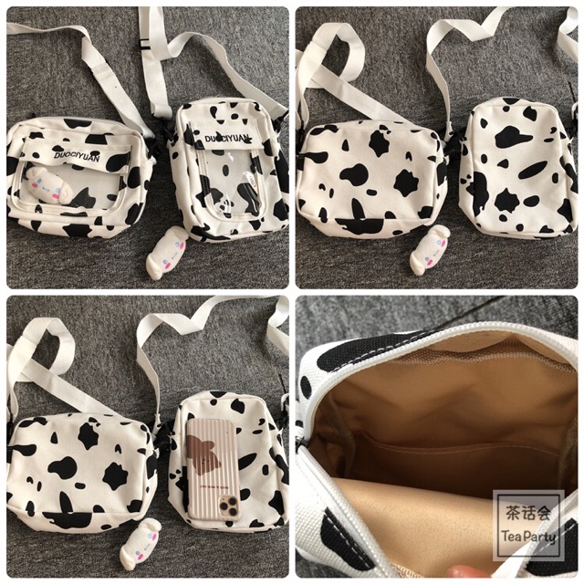 Túi bò sữa phối trong suốt ngang dọc siêu xinh(có sẵn không kèm phụ kiện, móc khoá)