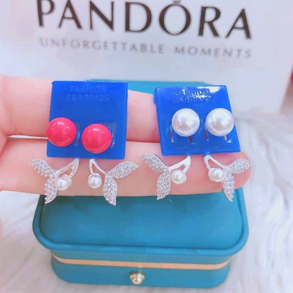 Bông tai bạc hình đuôi cá đính hạt trai nữ tính - Trang sức bạc Evsilver