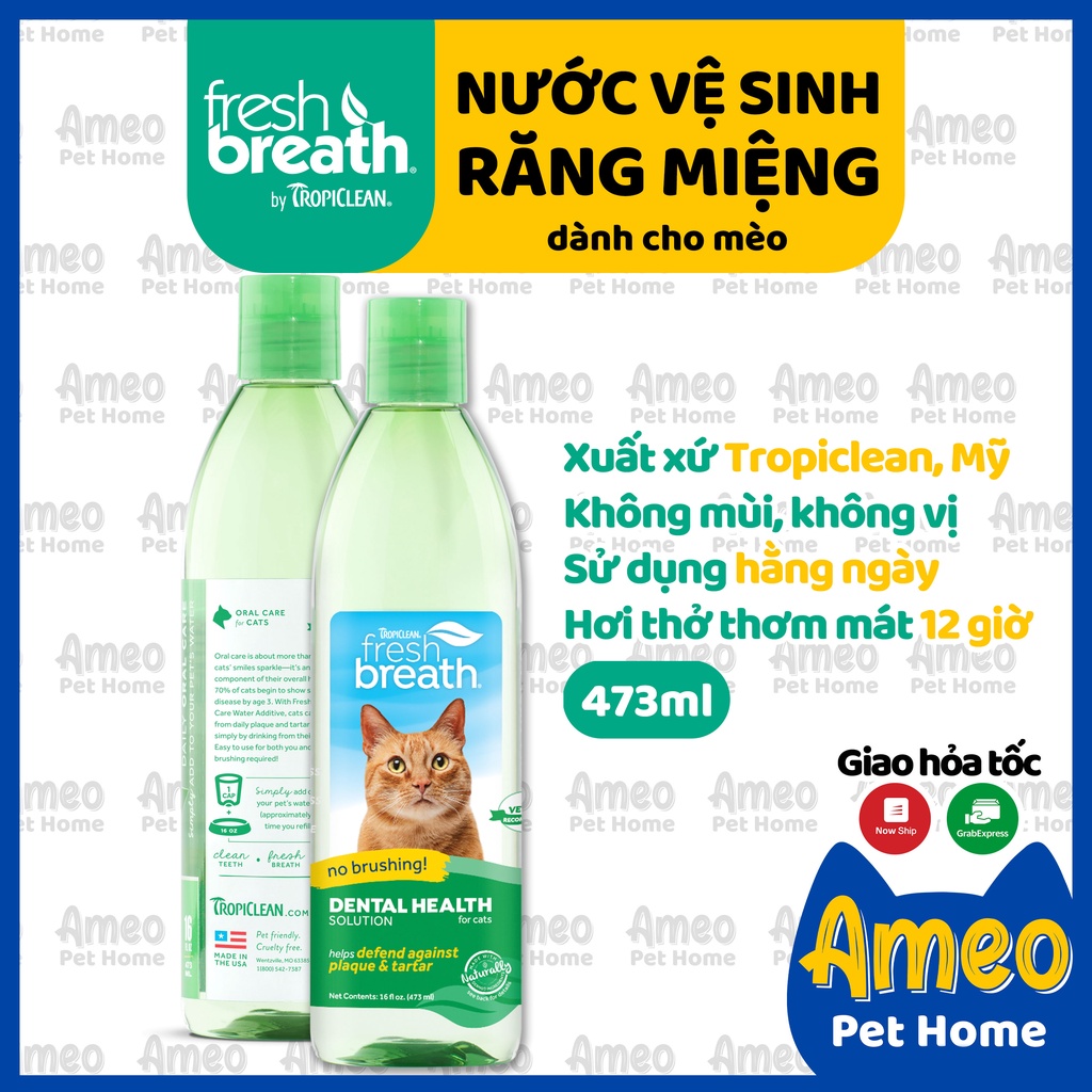 Nước vệ sinh răng miệng cho mèo không cần chải răng Tropiclean Water Additive | Ngăn Hôi Miệng và Mảng Bám Tropiclean