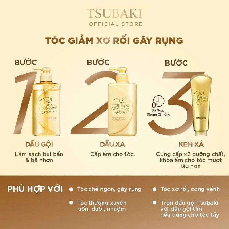 [HB Gift] Dầu gội Phục hồi ngăn rụng tóc Premium Repair Tsubaki (490ml/chai)