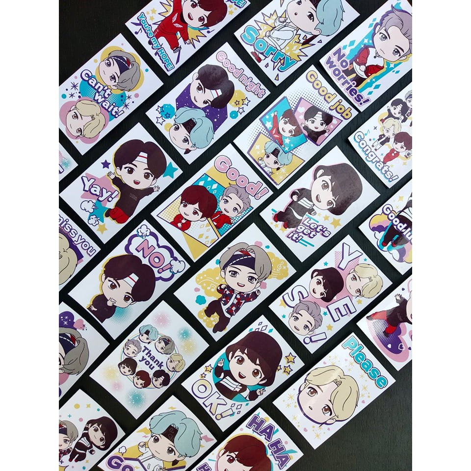 Bộ 24 sticker TinyTAN/ BTS chibi đáng yêu size to 4x8 cm (Ảnh thật shop tự chụp)