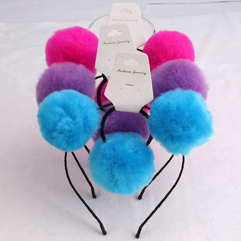 Băng Đô Cài Tóc Đính Bóng Lông Màu Kẹo Ngọt Dễ Thương Cho Bé Gái