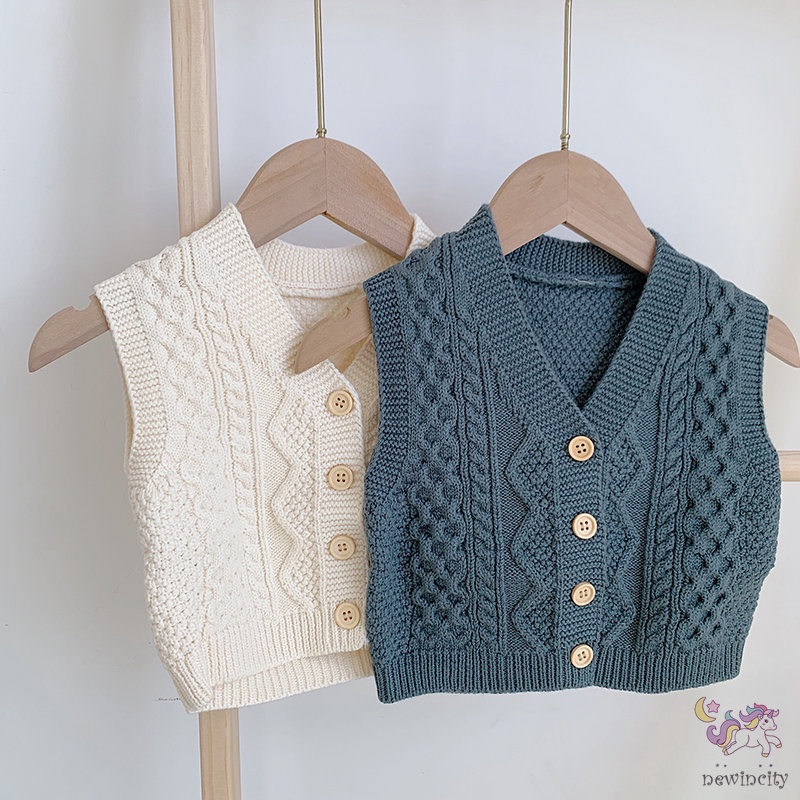 Áo len không tay cổ chữ V cho bé