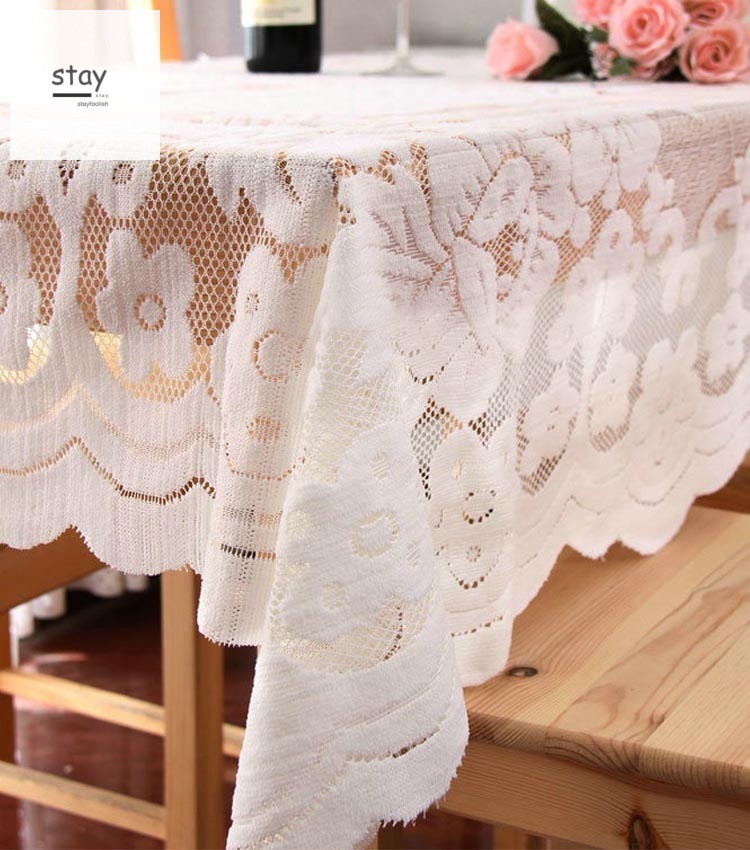 Khăn Trải Bàn Hình Vuông 80x80cm Phối Ren Hoa Chất Liệu Polyester Có Thể Giặt Máy