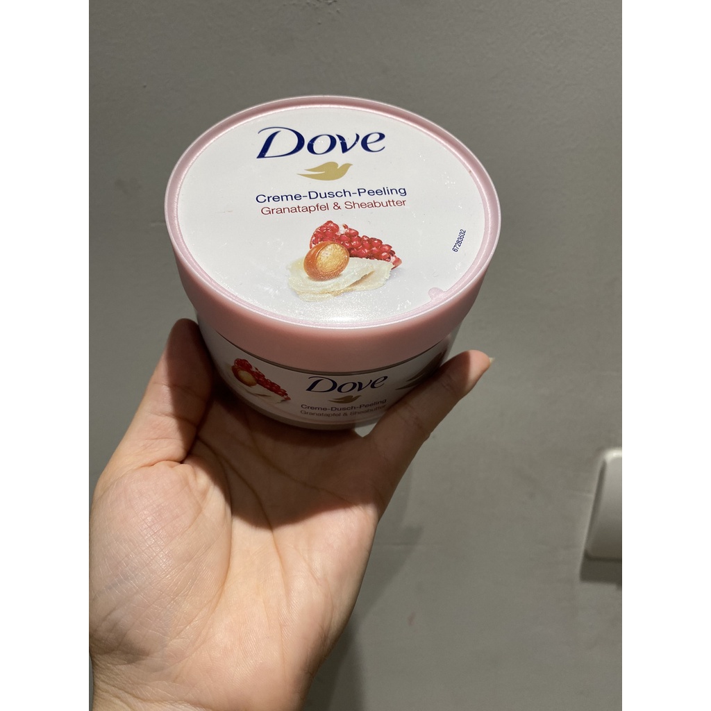 Tẩy da chết body Dove Đức Pomegranate Seeds & Shea Butter chiết xuất hương bơ hạt mỡ và hạt lựu