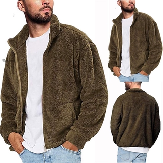 Men Fleece Teddy Bear Casual Long Sleeve Jacket Flurry Cardigans Zip-Up Coats Thick Warm Overcoats Faux Fur Cardigan