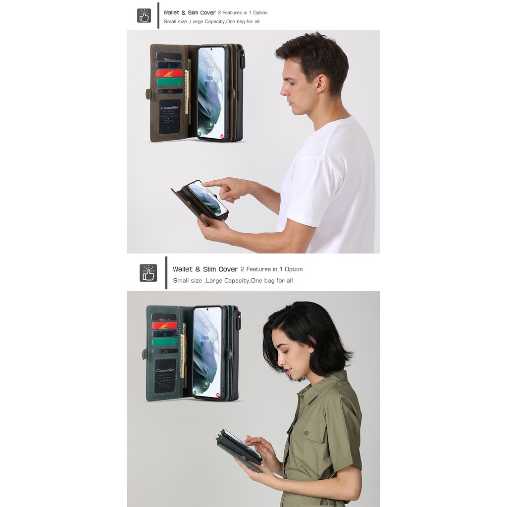 CaseMe 018 Bao da điện thoại PU kiểu ví khóa kéo đa năng 2 trong 1 cho Samsung Galaxy Note 10 10+ S20 S20+ S21 S21+ Ultra Plus Phone Case | BigBuy360 - bigbuy360.vn