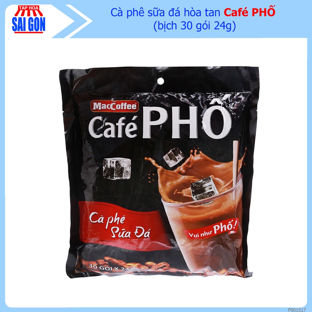 Cà phê sữa đá MacCoffee Café Phố bịch 720g (30 gói 24g) cà phê sữa sánh quyện, đậm đặc, tinh tế