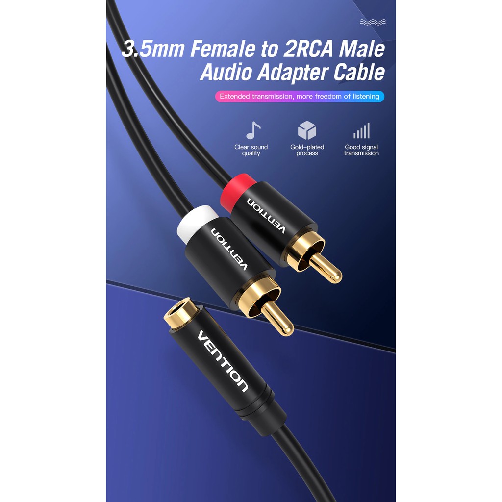 Cáp chuyển âm thanh 3.5mm Female sang 2RCA Male thiết kế tiện lợi