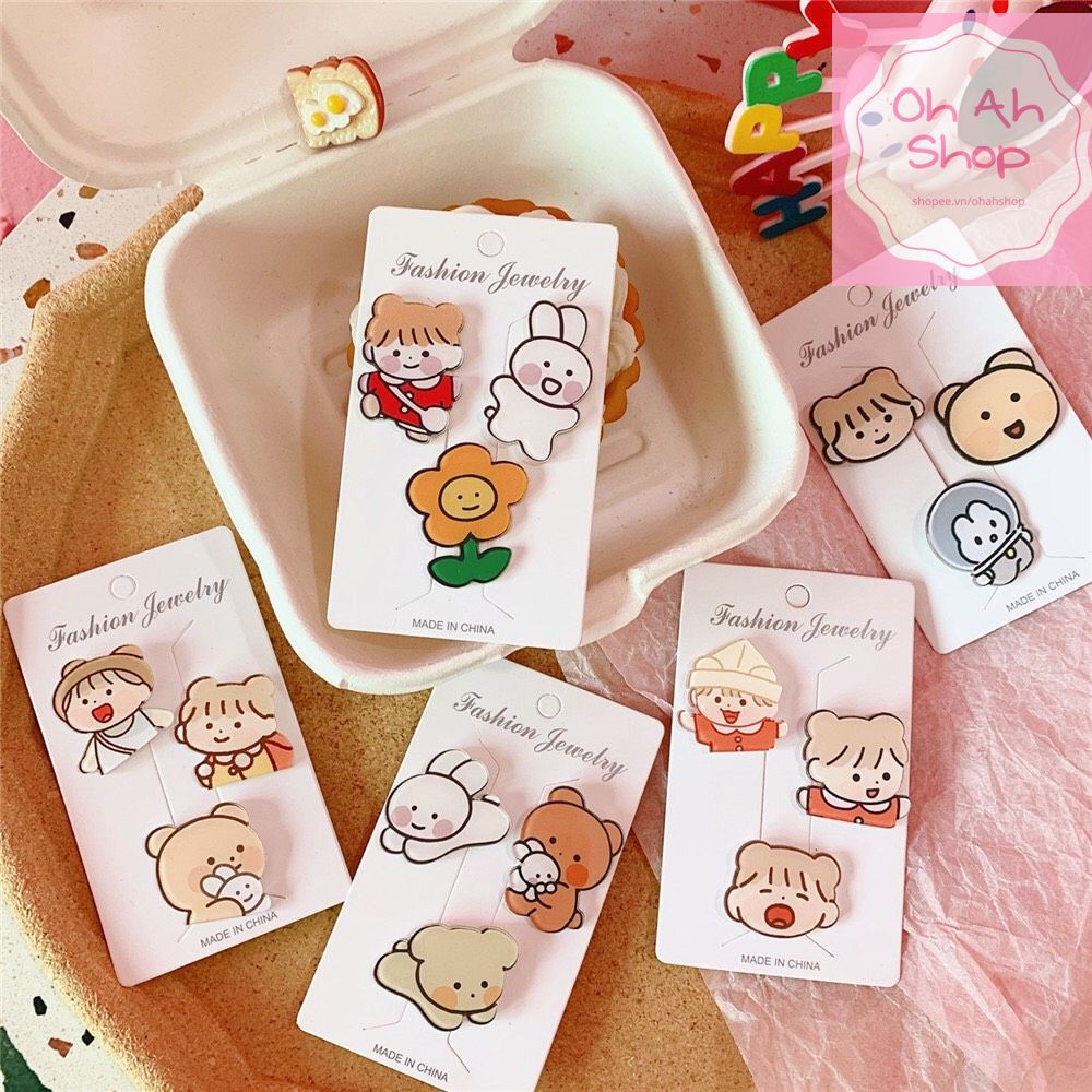 Sticker đính balo, cài balo túi hình thú siêu dễ thương 1 set 3 chiếc