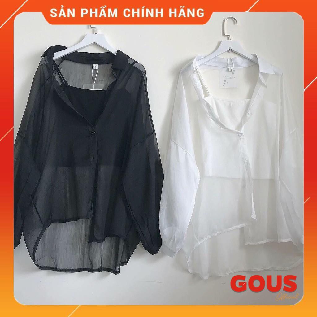 Áo Sơ Mi Nữ Form Rộng Sơ Mi Lưới Tay Dài Trơn Basic Khoác Ngoài Cá Tính Ulzzang DING Màu Đen Màu Trắng 1251