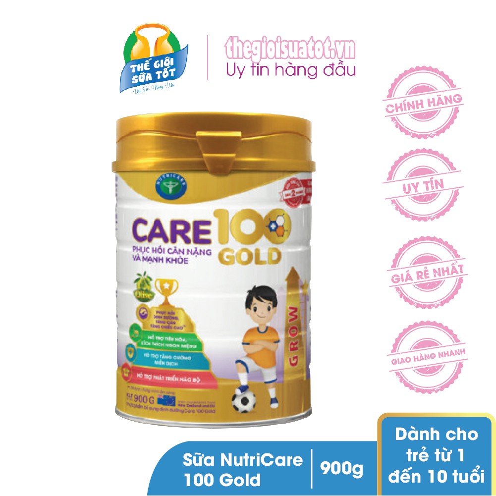 Sữa bột NutriCare 100 Gold  Phát triển cân nặng & chiều cao vượt trội cho trẻ từ 1-10 tuổi 900g