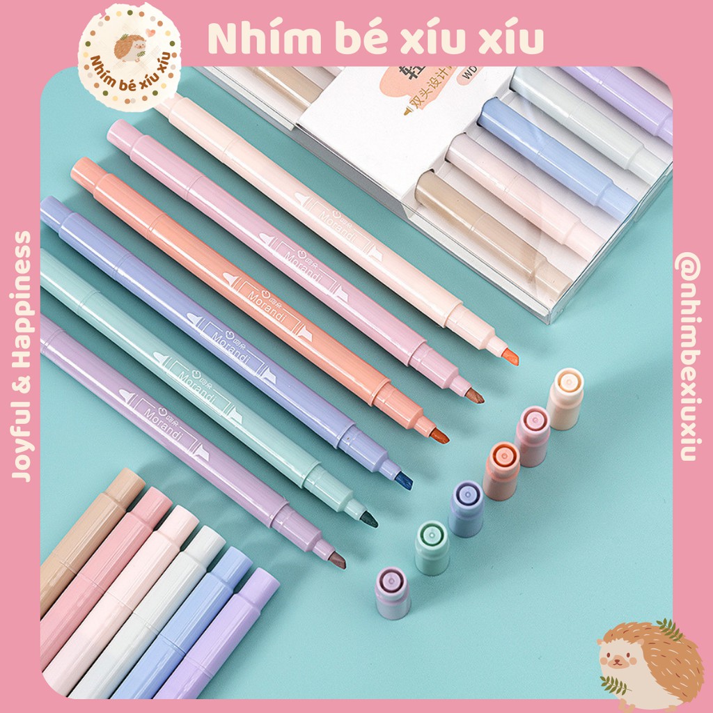 Set 6 bút highlight hai đầu tone màu pastel MORANDI VT265