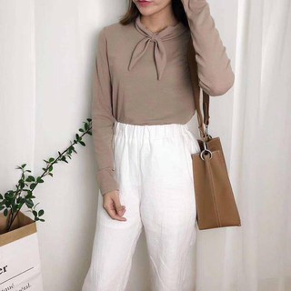 Áo len cổ nơ