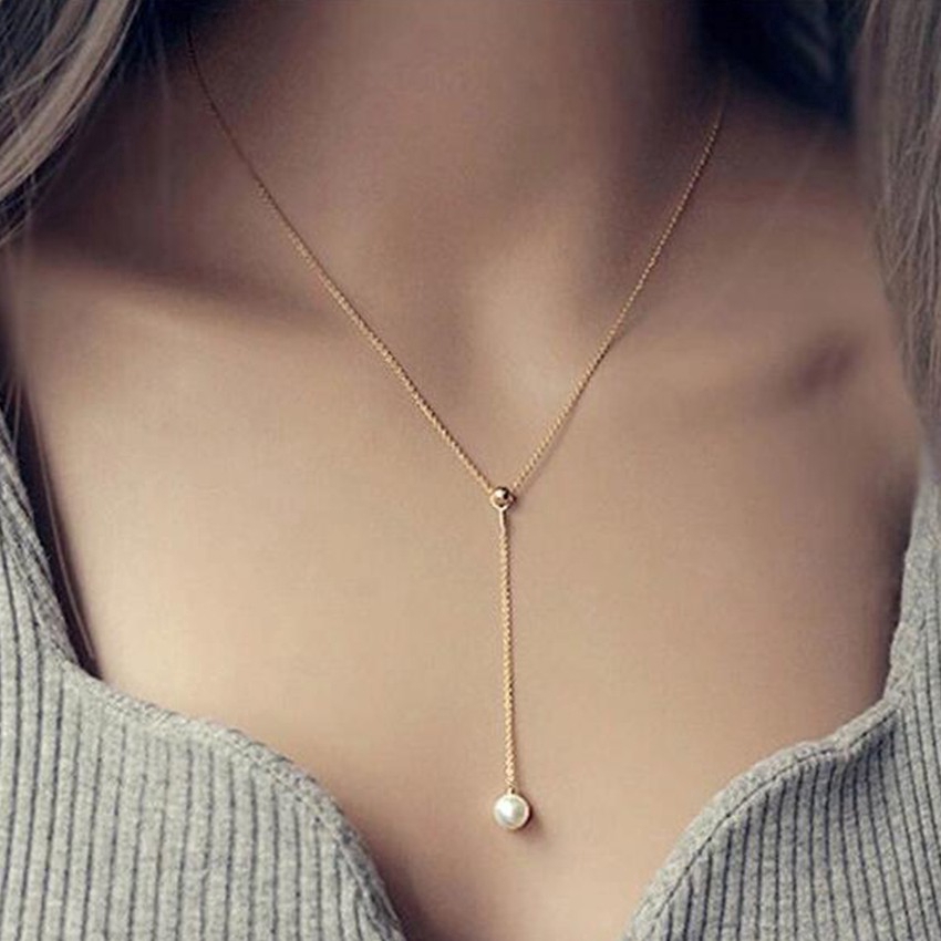 Dây Chuyền Hợp Kim Dáng Dài Đính Ngọc Trai Nhân Tạo Sang Trọng Cho Nữ