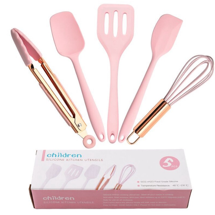 Dụng cụ nhà bếp silicon, bộ dụng cụ nấu ăn 5 món chịu nhiệt cao làm bánh nấu đồ ăn dặm cho bé an toàn