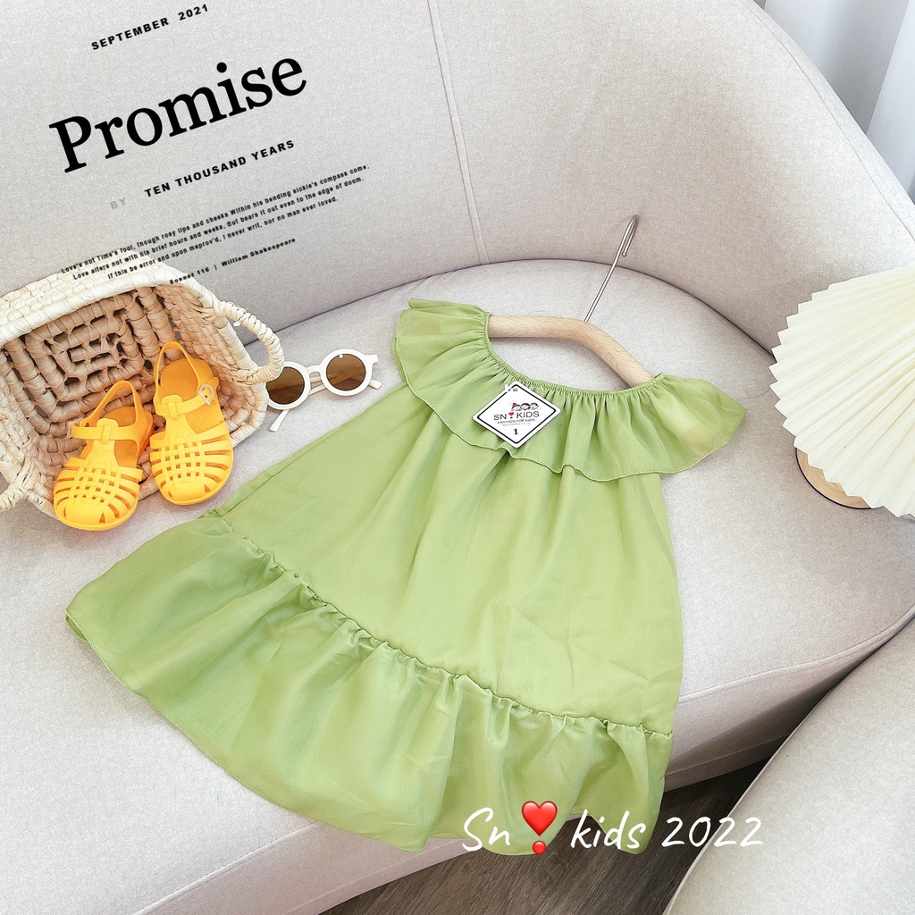 Váy maxi bé gái, đầm hè trễ vai cực xinh cho bé gái chất voan tơ loại 1 mềm min