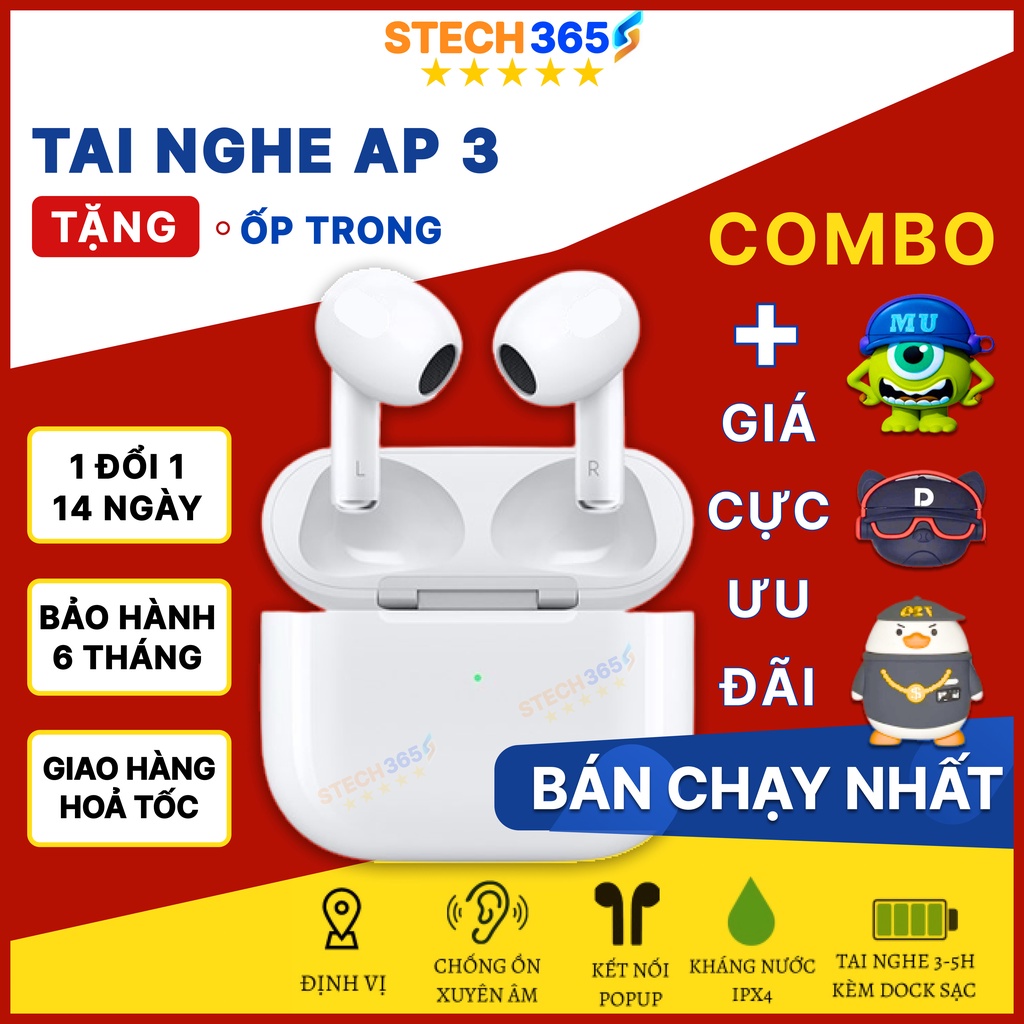 Tai Nghe Bluetooth không dây AP3 Cảm Biến Đa Điểm Không Dây 5.0 Định Vị - Đổi Tên - Sạc Không Dây