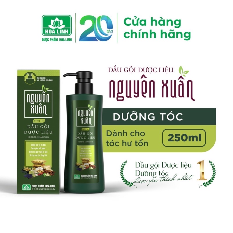 Dầu gội nguyên xuân từ dược liệu màu xanh dưỡng tóc dành cho tóc hư tổn. Chai 250ml!