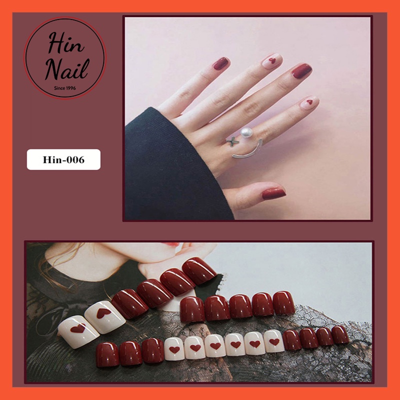 24 móng tay giả hình trái tim Hin Nail móng giả form vuông kèm keo