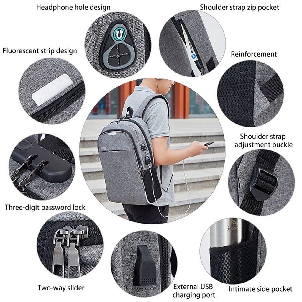 Balo Nam Nữ Trẻ Trung có cổng USB tiện dụng khi đi du lịch, đi làm, đi học, chống sốc, đựng laptop 15ich balo thời trang