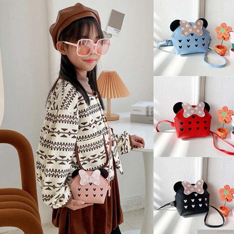 Túi đeo chéo da PU đính nơ dễ thương cho bé gái