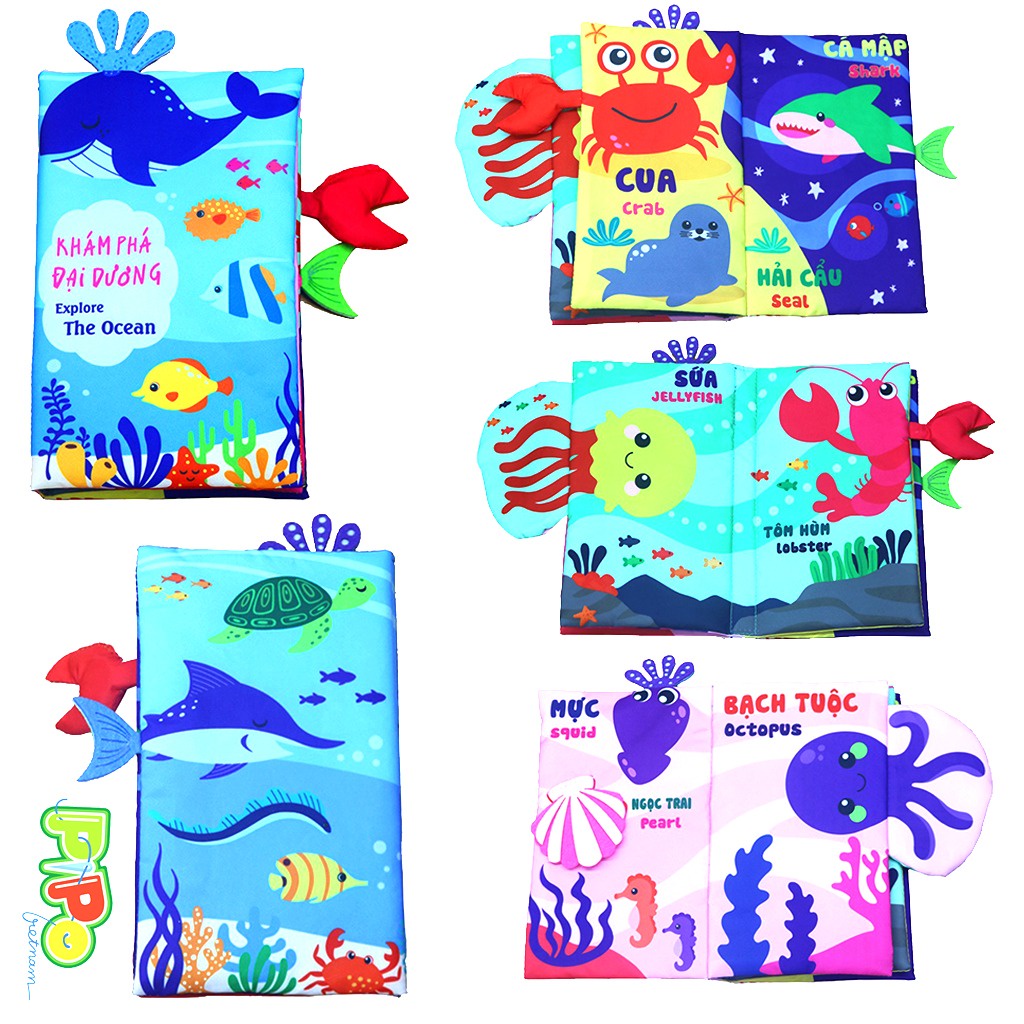 Sách vải cho bé PiPoVietnam-Combo 8 sách vải đoán đuôi chủ đề động vật