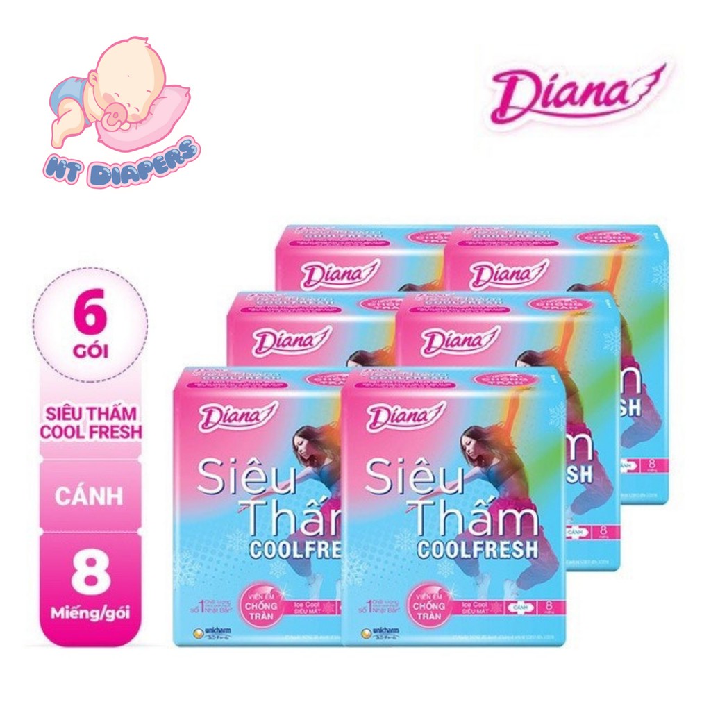 Gói Băng Vệ Sinh Diana siêu thấm COOL FRESH cánh 8M (6 gói)