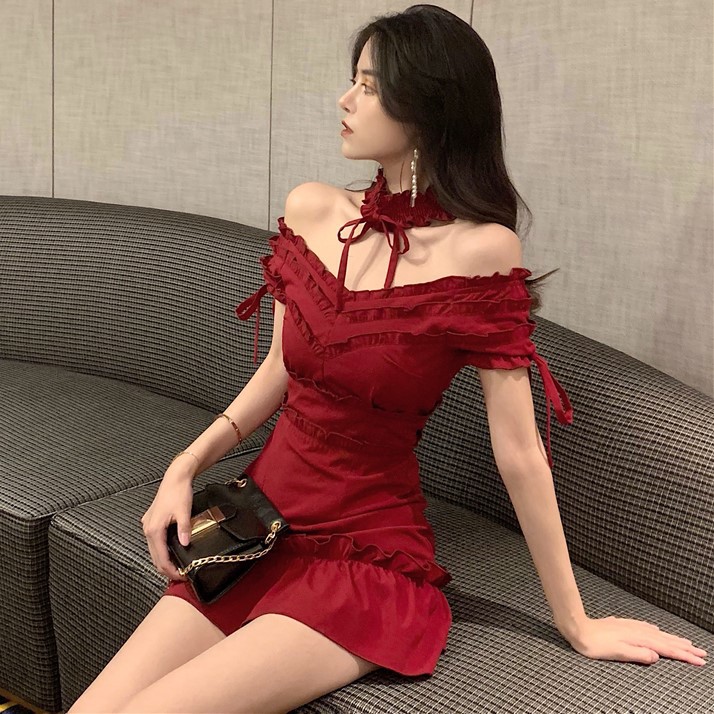 Đầm trễ vai đỏ Chocker đuôi cá sang chảnh ẢNH THẬT CUỐI J0331 | BigBuy360 - bigbuy360.vn