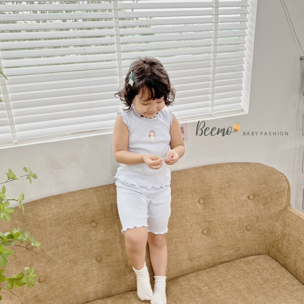 Bộ thun tăm ba lỗ cho bé gái, bộ sát nách bánh bèo xinh xắn Beemo