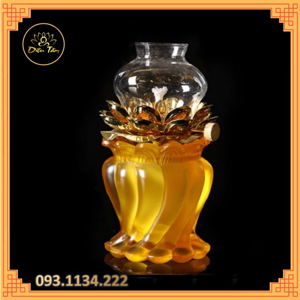 Cặp Đèn dầu lưu ly hoa xoáy vàng