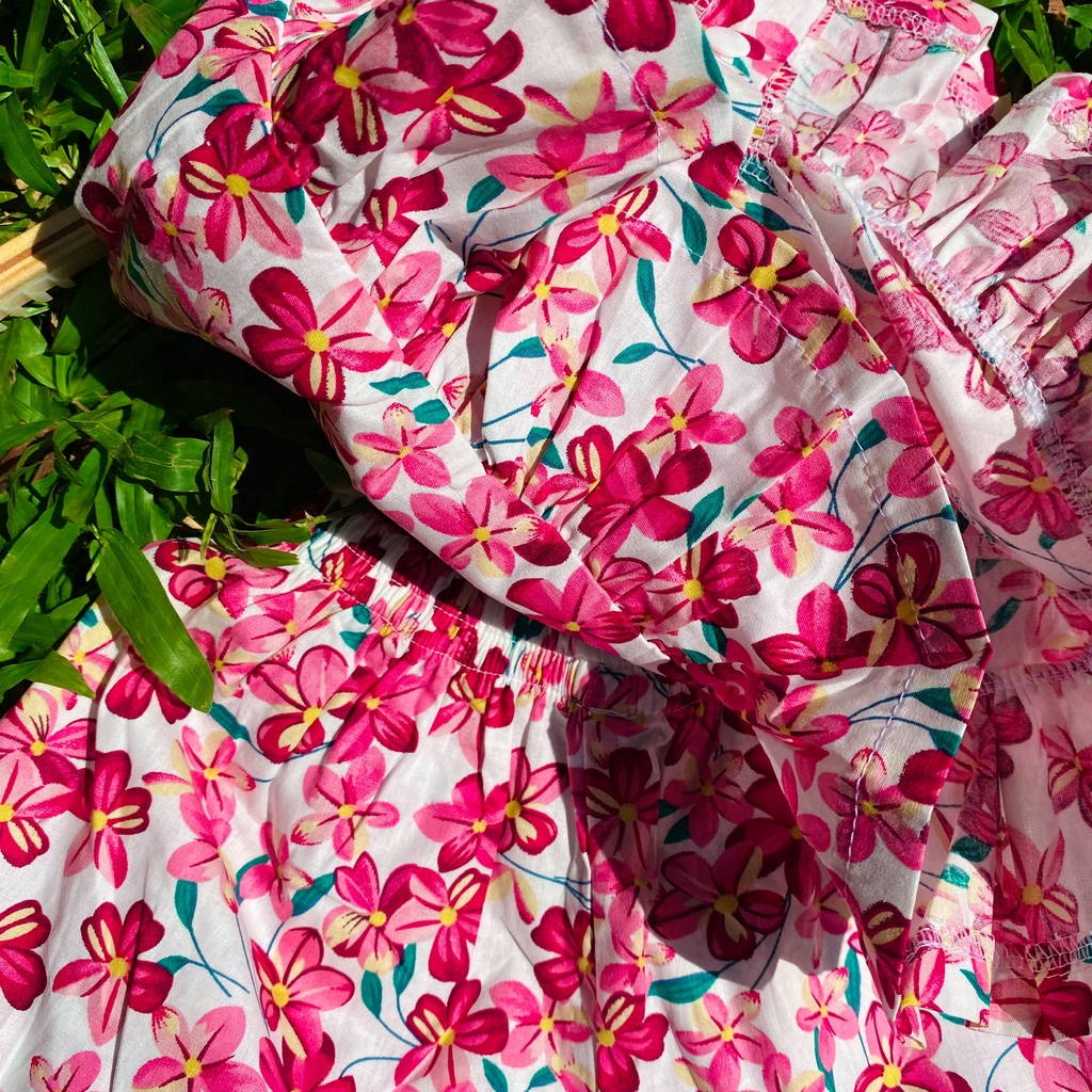 Set áo 2 dây hoa cổ yếm quần lưng thun bé gái sơ sinh 1 2 3 4 tuổi MINTSCLOSET Mint's Closet - GA2045