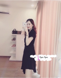 Đầm Đen sơmi vest dập ly
