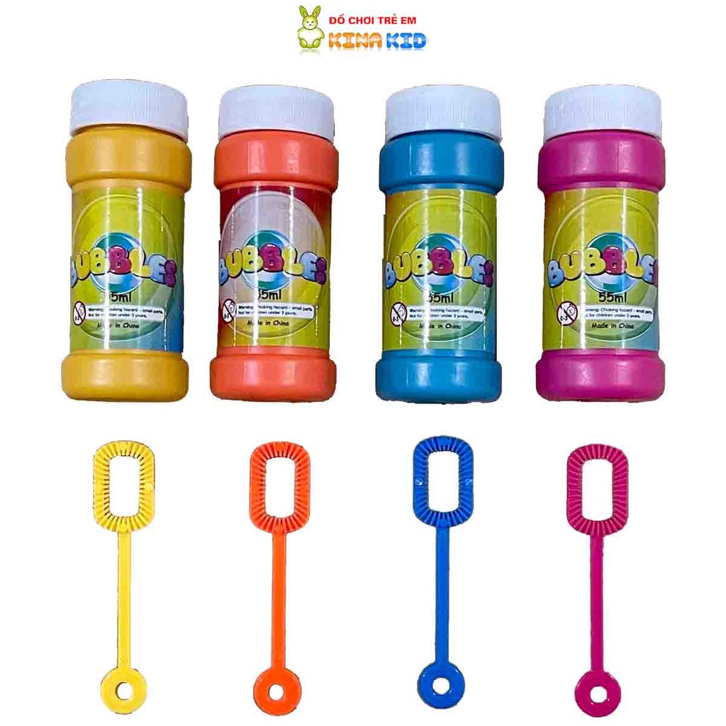 Đồ chơi nước thổi bong bóng xà phòng Bubbles, combo 4 lọ 55ml pha sẵn, tiện lợi, chơi được ngay