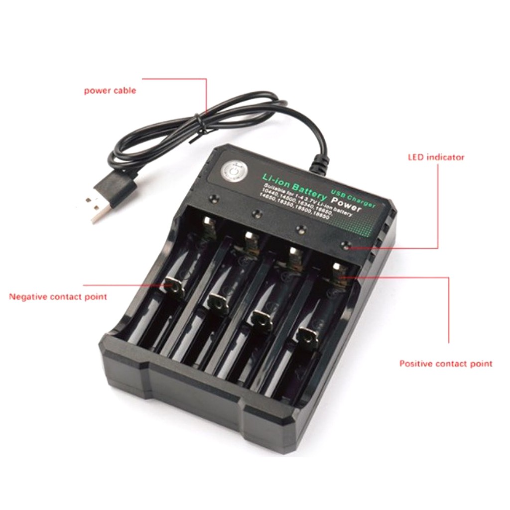 Ổ sạc pin 4 ngăn tiện dụng 3.7V 18650/8350/16340/14500