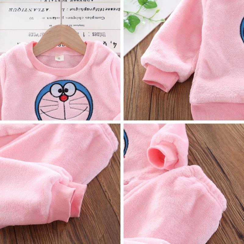 Bộ Đồ Ngủ Pijama Dài Tay Họa Tiết Doraemon Đáng Yêu Cho Bé Từ 0-7 Tuổi