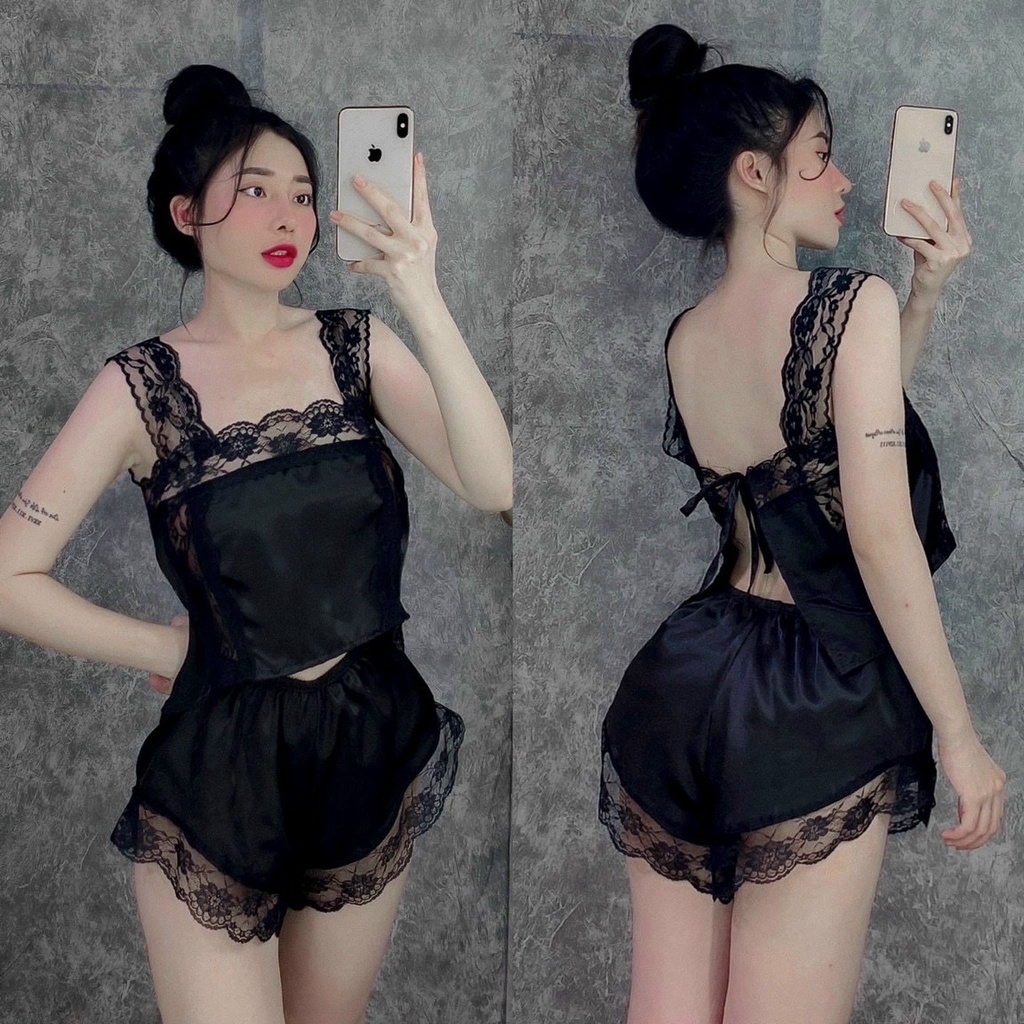 [FREESHIP] Đồ ngủ áo hai dây cột nơ sau lưng, đồ ngủ nữ sexy freesize (40-60kg)-B14