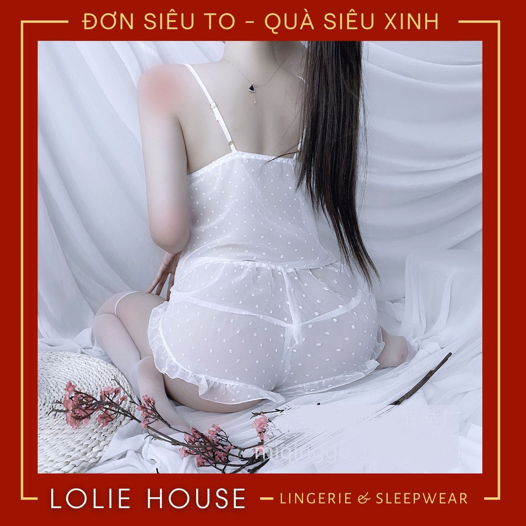 Bộ đồ ngủ nữ hai dây voan siêu mỏng sexy - Đồ ngủ 2 dây dễ thương cute LOLIE HOUSE - SS10 | BigBuy360 - bigbuy360.vn