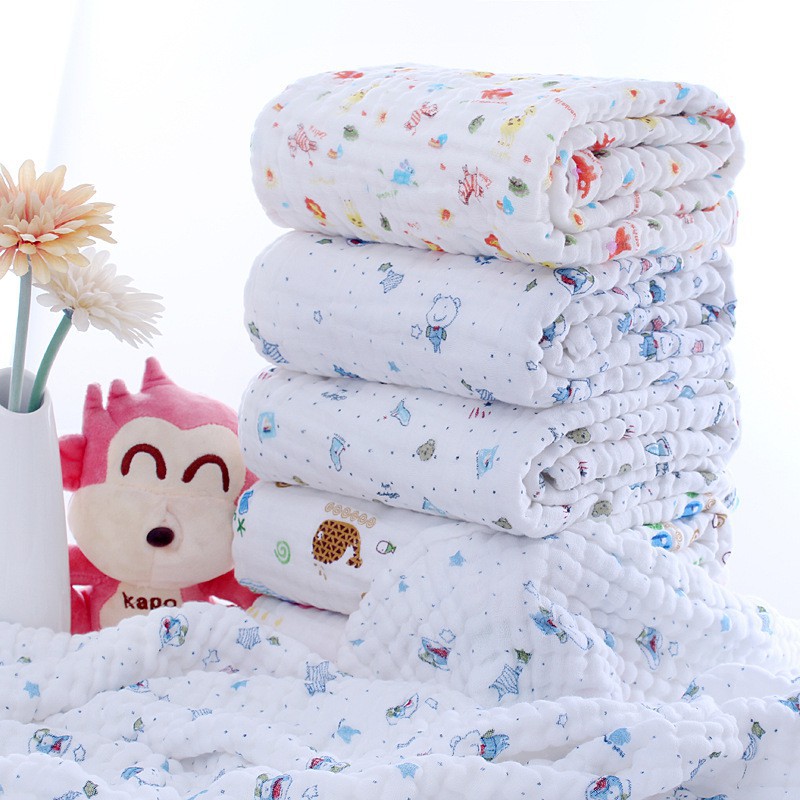 Baby bath towel 110*110cm wide edge cotton gauze six-layer summer cool blanket for infants and children