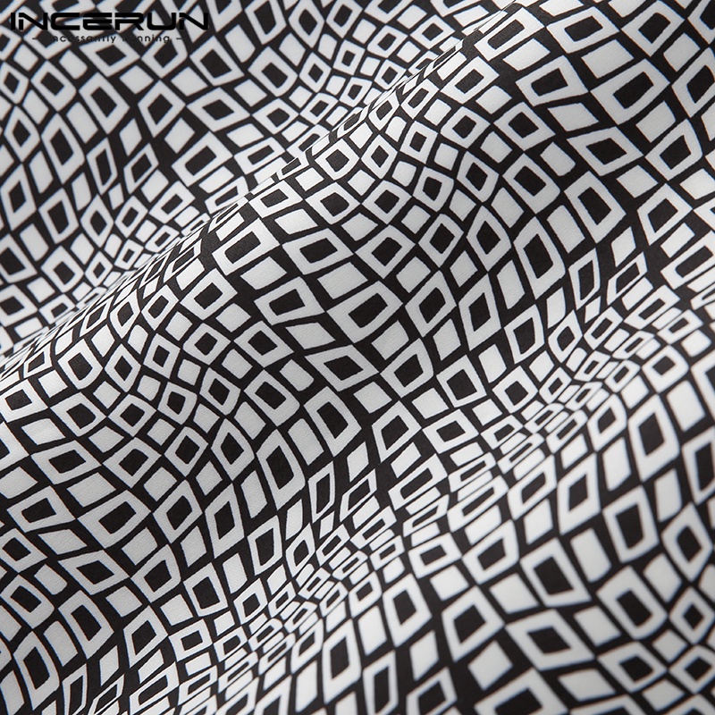 Áo sơ mi INCERUN ngắn tay dáng rộng họa tiết hoa phong cách vintage cho nam