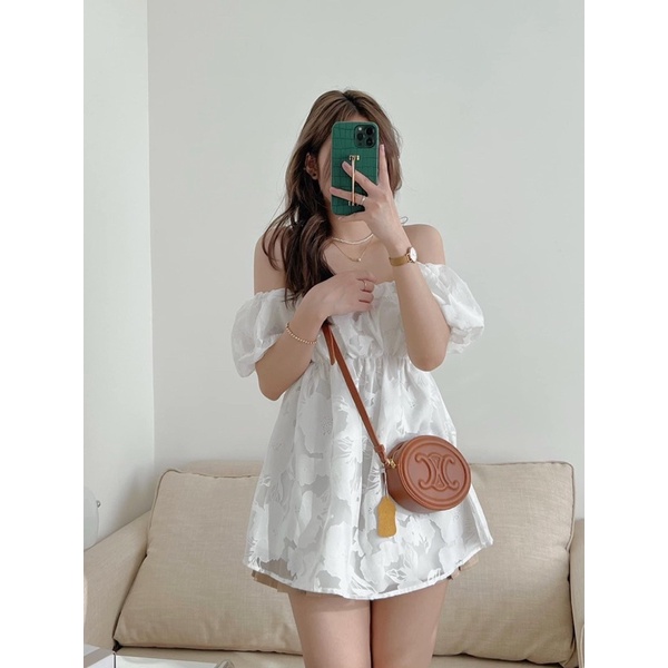 Áo trễ vai hoa nổi voan (trắng, be)